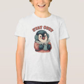 Cute Stay Cozy Penguin Drinking Hot Cocoa Hat Tri-Blend Shirt (Voorkant)