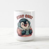 Cute Stay Cozy Penguin Drinking Hot Cocoa T-Shirt Koffiemok (Center)