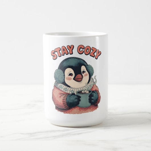 Cute Stay Cozy Penguin Drinking Hot Cocoa T-Shirt Koffiemok (Center)