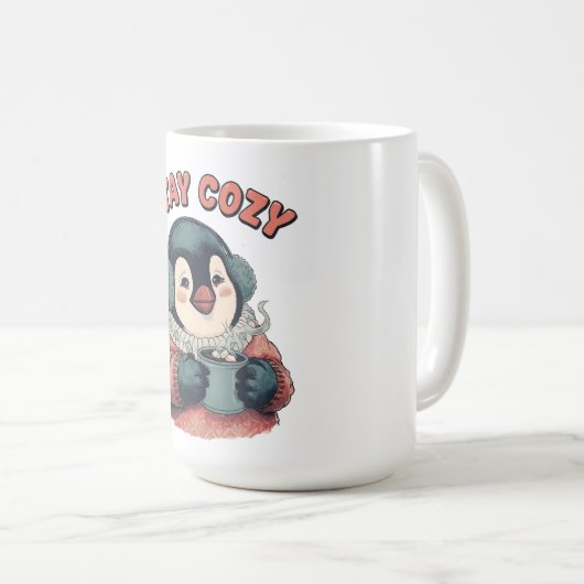 Cute Stay Cozy Penguin Drinking Hot Cocoa T-Shirt Koffiemok (Voorkant rechts)