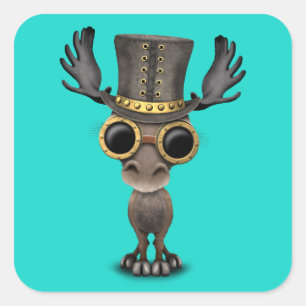 Cute Steampunk Baby Moose Vierkante Sticker
