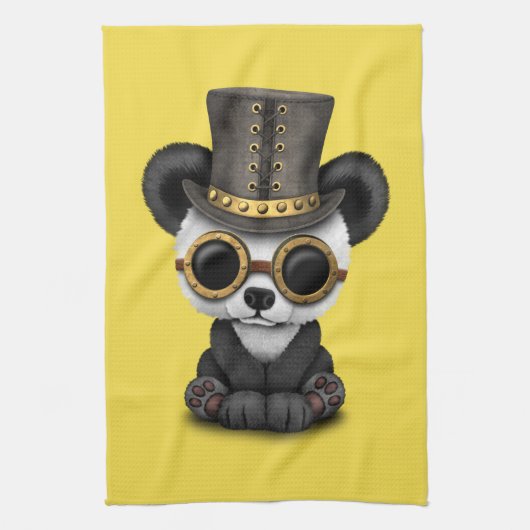 Cute Steampunk Baby Panda Beer Cub Theedoek (Verticaal)