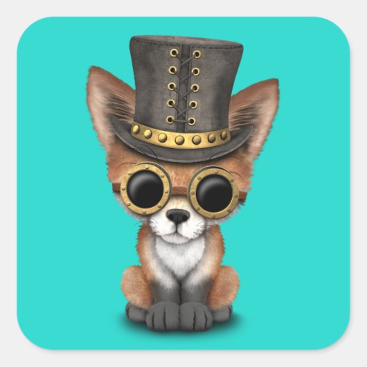 Cute Steampunk Baby Red Fox Vierkante Sticker (Voorkant)