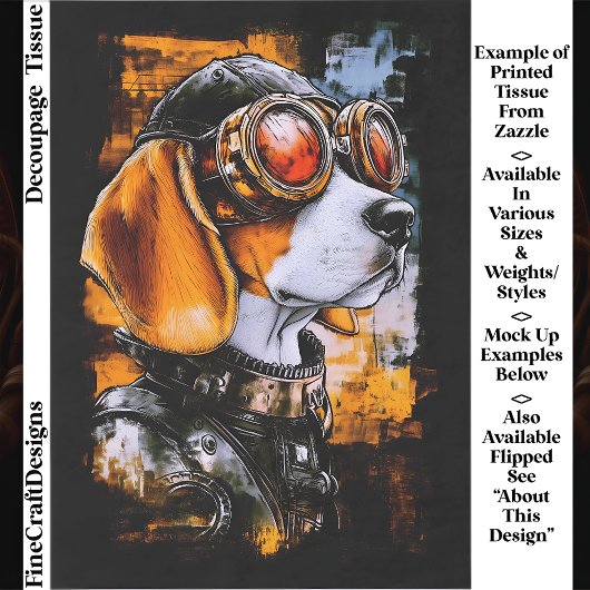 Cute Steampunk Beagle Hond Aviator EZ1R Decoupage Tissuepapier
