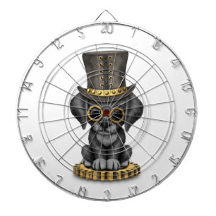 Cute Steampunk Black Lab Puppy Dog, wit Dartbord