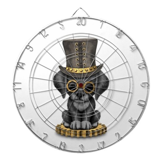 Cute Steampunk Black Lab Puppy Dog, wit Dartbord (Voorkant)