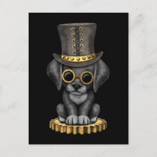 Cute Steampunk Black Lab Puppy Dog, zwart Briefkaart