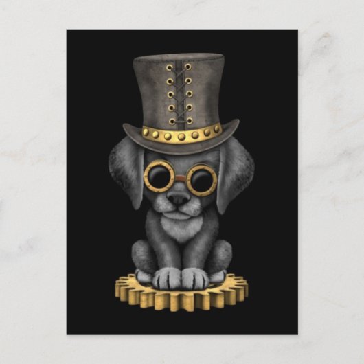 Cute Steampunk Black Lab Puppy Dog, zwart Briefkaart (Voorkant)