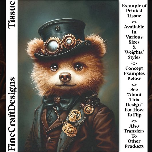 Cute Steampunk Bruine Beer Portret CL2 Decoupage Tissuepapier