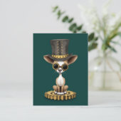 Cute Steampunk Chihuahua Puppy Dog, blauwgroen Briefkaart (Staand voorkant)