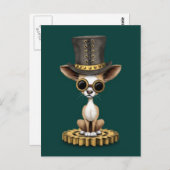 Cute Steampunk Chihuahua Puppy Dog, blauwgroen Briefkaart (Voorkant / Achterkant)