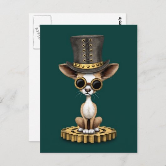 Cute Steampunk Chihuahua Puppy Dog, blauwgroen Briefkaart (Voorkant / Achterkant)