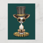Cute Steampunk Chihuahua Puppy Dog, blauwgroen Briefkaart (Voorkant)