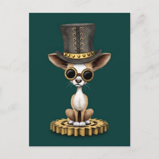 Cute Steampunk Chihuahua Puppy Dog, blauwgroen Briefkaart (Voorkant)