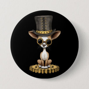 Cute Steampunk Chihuahua Puppy Dog, zwart Ronde Button 7,6 Cm