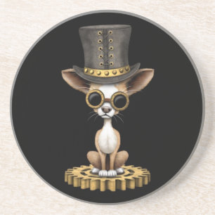 Cute Steampunk Chihuahua Puppy Dog, zwart Zandsteen Onderzetter