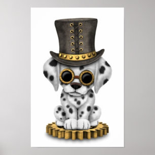 Cute Steampunk Dalmatian Puppy Dog, wit Poster