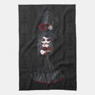 Cute Steampunk Gothic Girl Black Kitchen Towel Theedoek