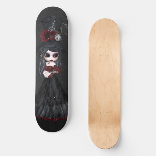 Cute Steampunk Gothic Girl Black Skateboard (Voorkant)