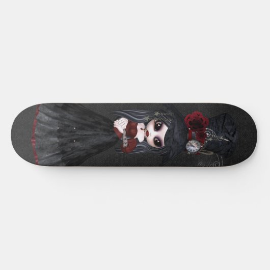 Cute Steampunk Gothic Girl Black Skateboard (Horizontaal)