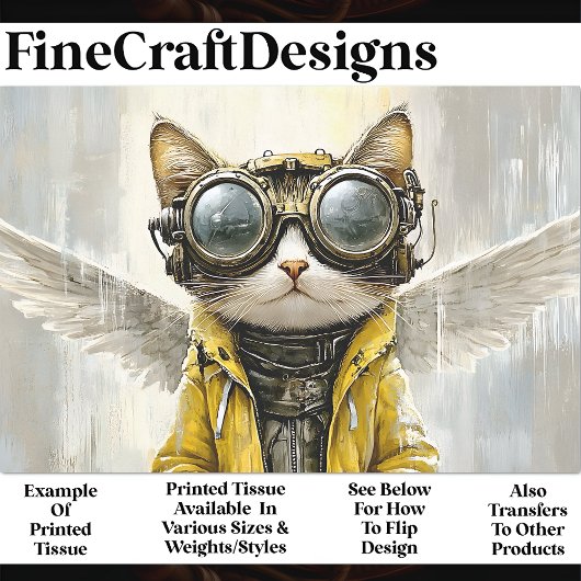 Cute Steampunk Kat Met Vleugels, Rain AX9 Découpag Tissuepapier