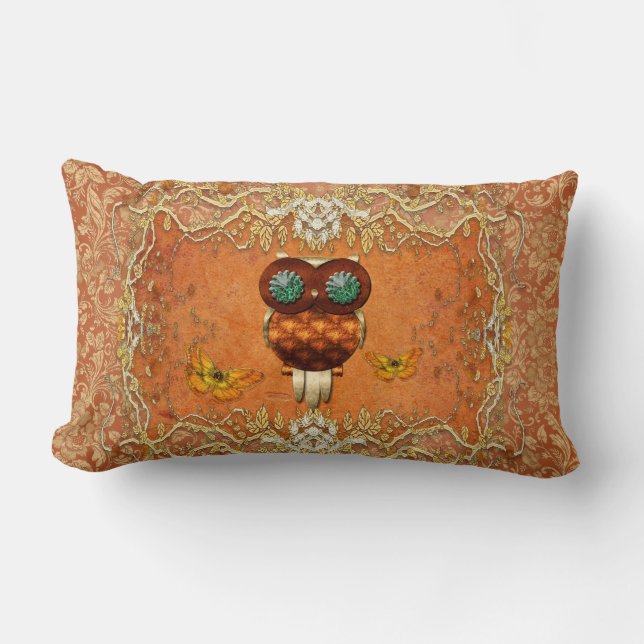 Cute steampunk owl op  achtergrond kussen (Voorkant)