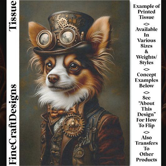 Cute Steampunk Papillon Hond Portret CQ1 Decoupage Tissuepapier