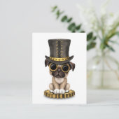 Cute Steampunk Pug Puppy Dog, wit Briefkaart (Staand voorkant)