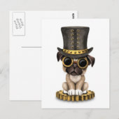 Cute Steampunk Pug Puppy Dog, wit Briefkaart (Voorkant / Achterkant)