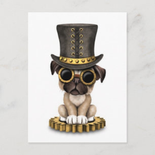 Cute Steampunk Pug Puppy Dog, wit Briefkaart