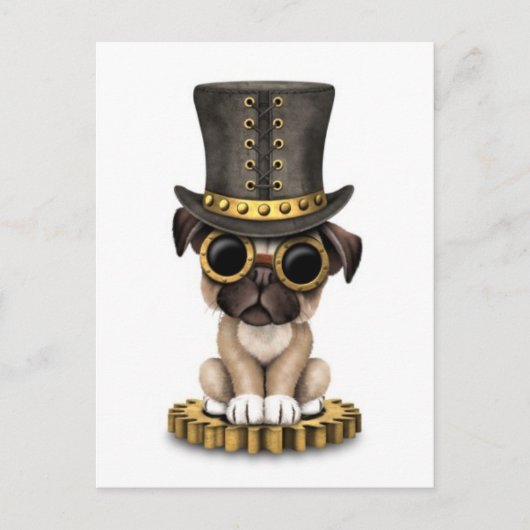 Cute Steampunk Pug Puppy Dog, wit Briefkaart (Voorkant)