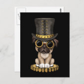 Cute Steampunk Pug Puppy Dog, zwart Briefkaart (Voorkant / Achterkant)