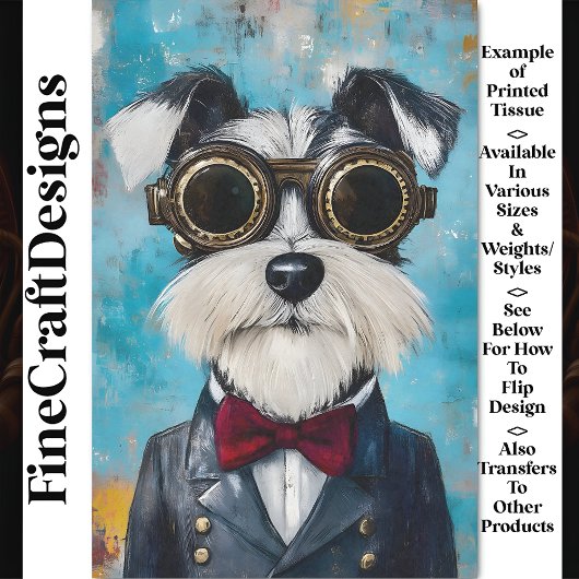 Cute Steampunk Schnauzer Hond, Vlinderdas Z9 Décou Tissuepapier