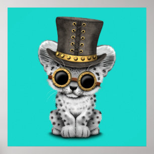 Cute Steampunk Snow Leopard Cub Poster