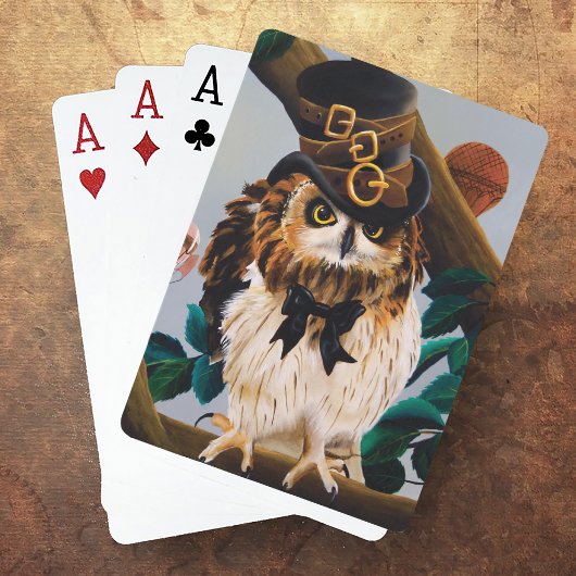 Cute Steampunk Top Hat Owl Speelkaarten