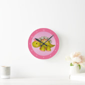 Cute Stegosaurus Dinosaur & Bird Pink Clock Ronde Klok (Huis)