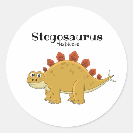 Cute Stegosaurus dinosaur cartoon tekening Ronde Sticker (Voorkant)