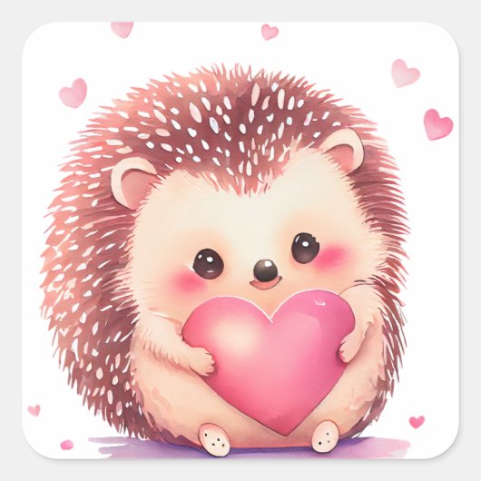 Cute Stekelvarken Valentijn Vierkante Sticker (Voorkant)
