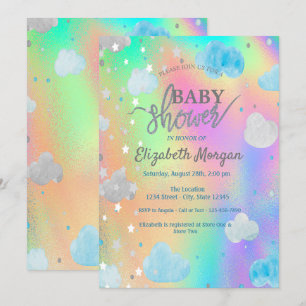 Cute Sterren & Wolken Regenboog Holografisch Kaart