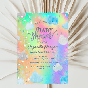 Cute Sterren & Wolken Regenboog Holografisch Kaart
