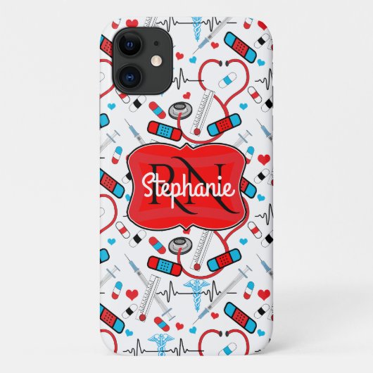 Cute Stethoscope Nurse | Arts EKG Pattern Name Case-Mate iPhone Case (Achterkant)
