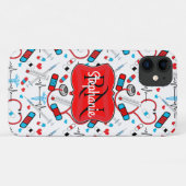 Cute Stethoscope Nurse | Arts EKG Pattern Name Case-Mate iPhone Case (Achterkant (horizontaal))