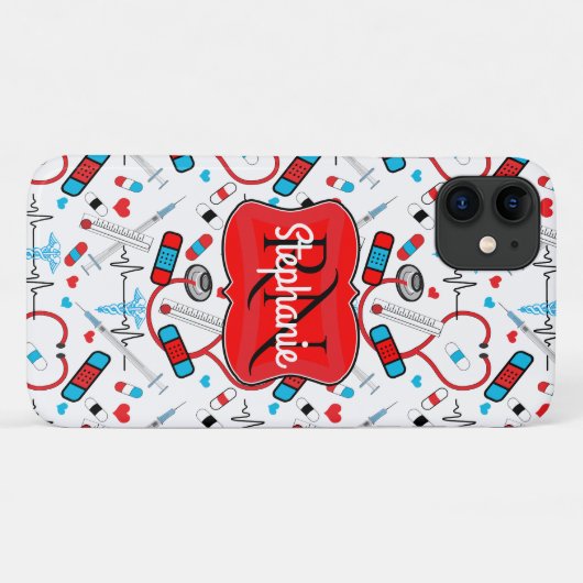 Cute Stethoscope Nurse | Arts EKG Pattern Name Case-Mate iPhone Case (Achterkant (horizontaal))
