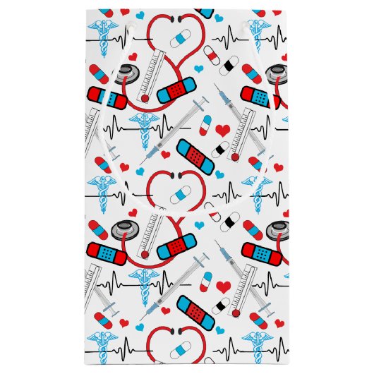 Cute Stethoscope Nurse | Doctor EKG Pattern Klein Cadeauzakje (Achterkant)