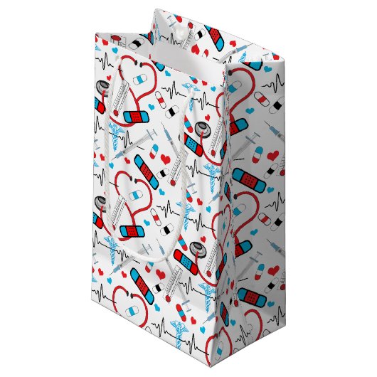 Cute Stethoscope Nurse | Doctor EKG Pattern Klein Cadeauzakje (Voorkant Gekanteld)