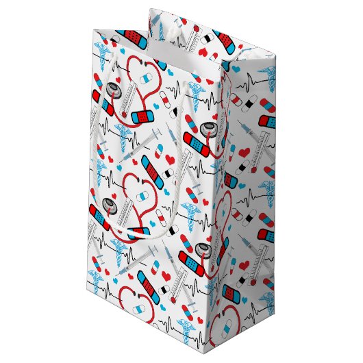 Cute Stethoscope Nurse | Doctor EKG Pattern Klein Cadeauzakje (Achterkant Gekanteld)