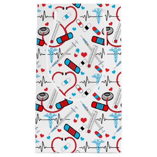 Cute Stethoscope Nurse | Doctor EKG Pattern Klein Cadeauzakje (Voorkant)