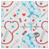 Cute Stethoscope Nurse | Doctor EKG Pattern Stof (Close Up)