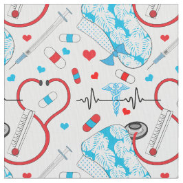 Cute Stethoscope Nurse | Doctor EKG Pattern Stof