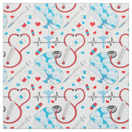 Cute Stethoscope Nurse | Doctor EKG Pattern Stof